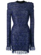 Balmain Fringed Tweed Mini Dress - Blue