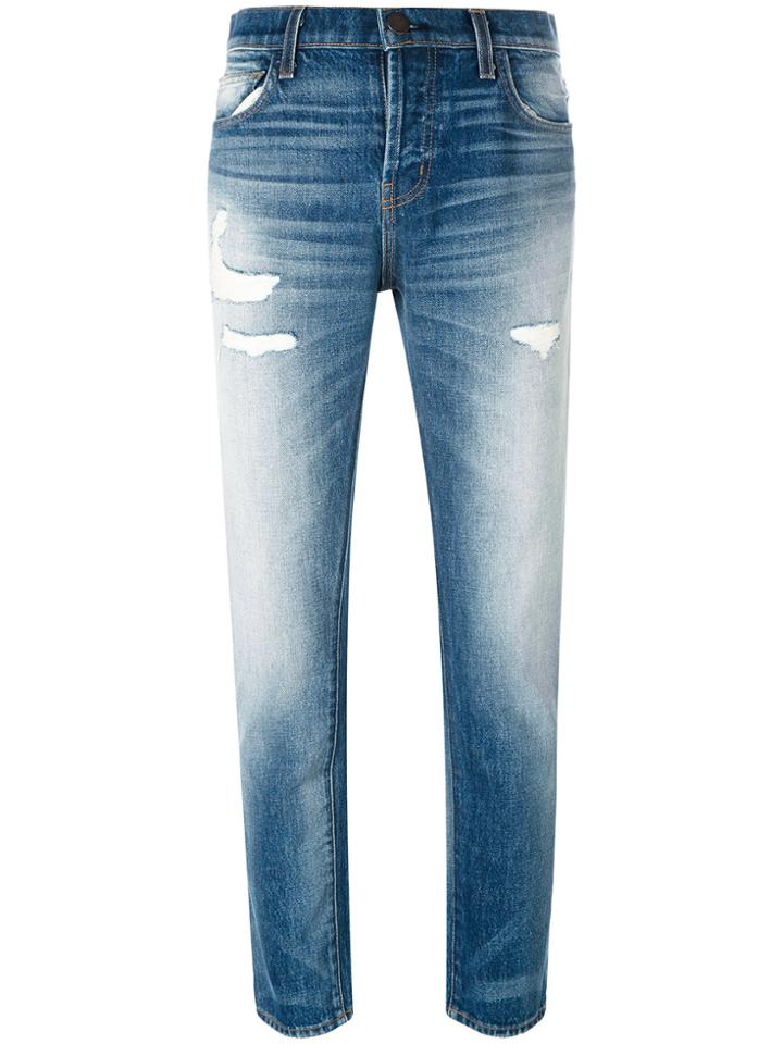 Current/elliott Distressed Straight Jeans - Blue