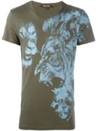 Roberto Cavalli Doubl Lion Print T-shirt, Men's, Size: Xs, Green, Cotton
