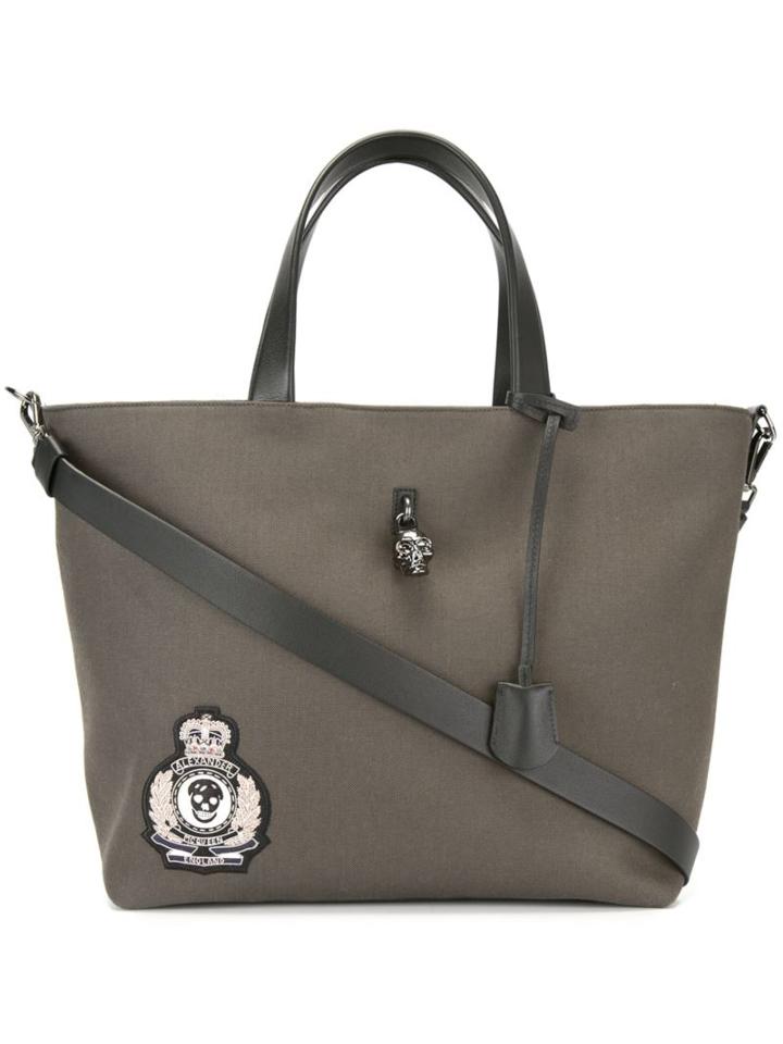 Alexander Mcqueen Skull Badge Tote, Men's, Green, Nylon/leather