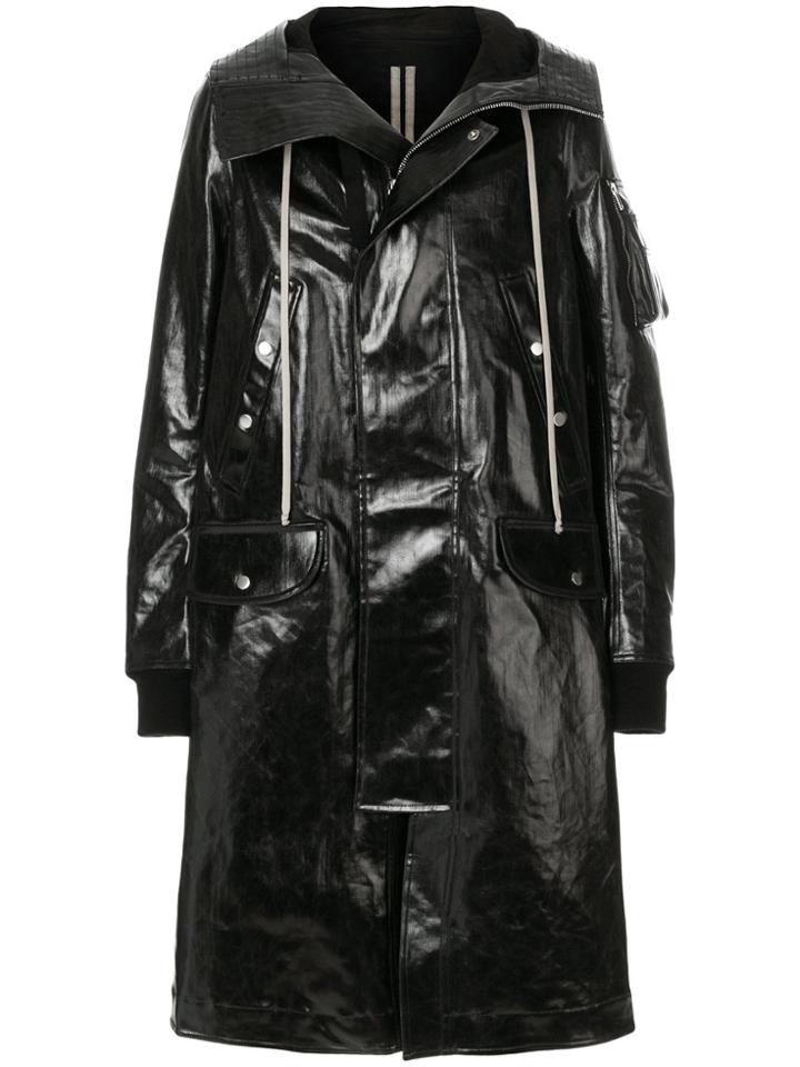 Rick Owens Drkshdw Hooded Shiny Raincoat - Black