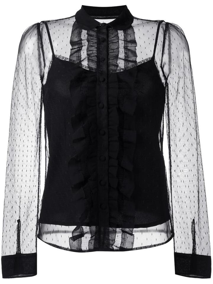 Red Valentino Sheer Frill Shirt, Women's, Size: 42, Black, Polyester/silk