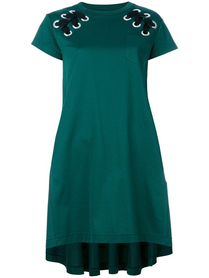 Sacai Laced Shoulder T-shirt Dress - Green