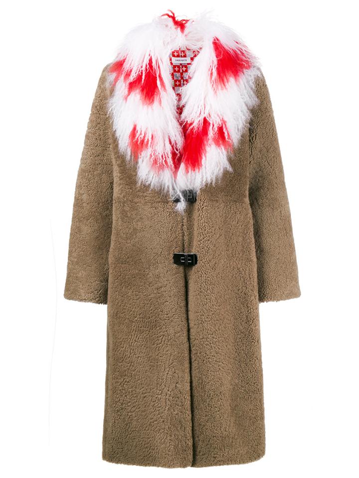 Saks Potts Brown Febbe Red Cross Shearling Coat