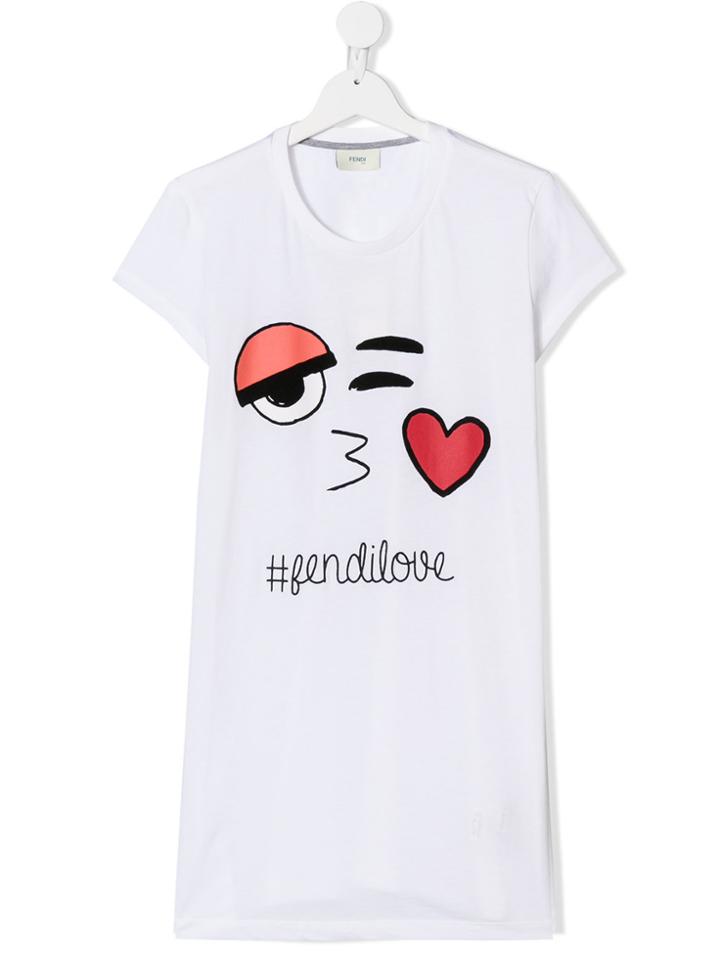 Fendi Kids Teen Long Printed T-shirt - White