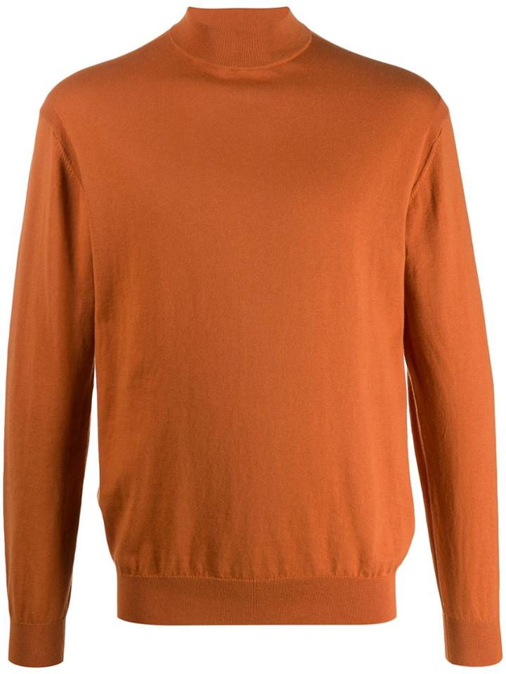 N.peal 007 Fine Gauge Mock Turtle Neck Sweater - Orange