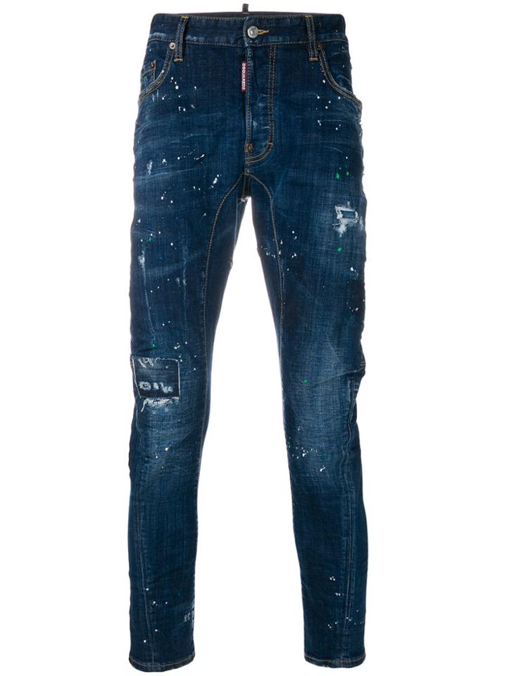 Dsquared2 Slim Fit Paint Splatter Jeans - Blue