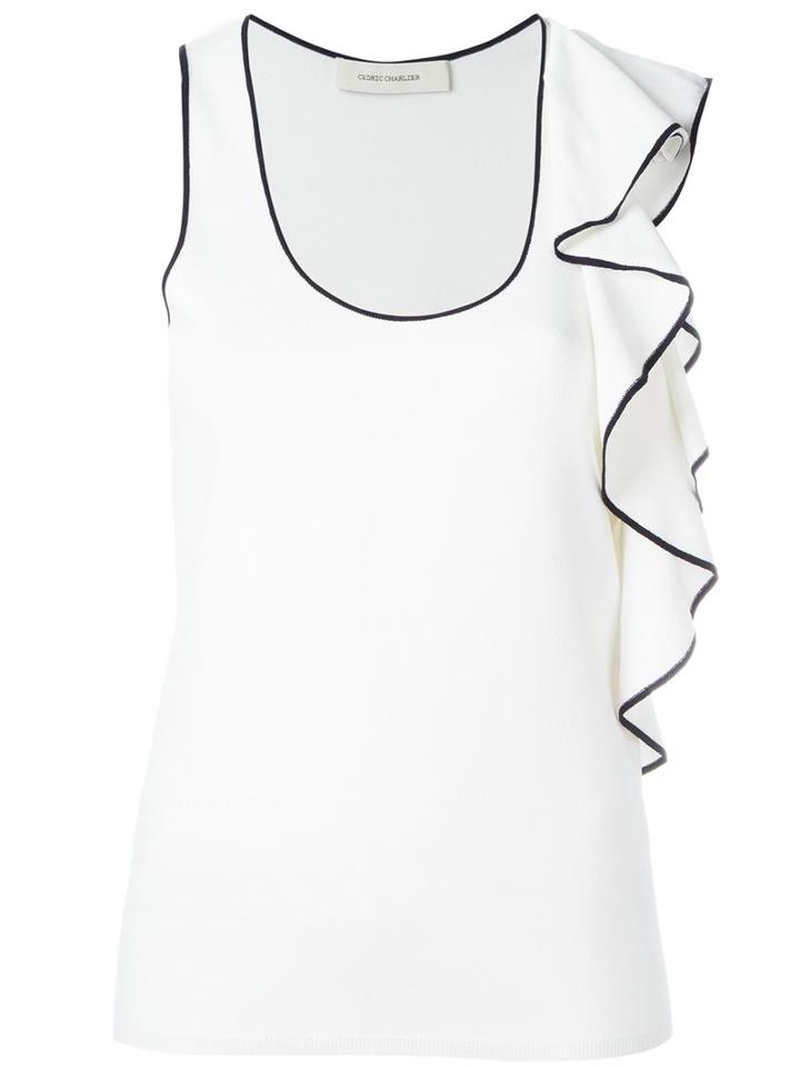Cédric Charlier Ruffled Detail Tank Top, Women's, Size: 42, White, Rayon/polyester