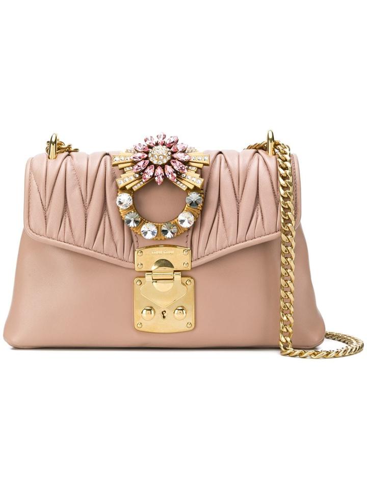 Miu Miu Crystal Embellished Matelassé Bag - Pink & Purple