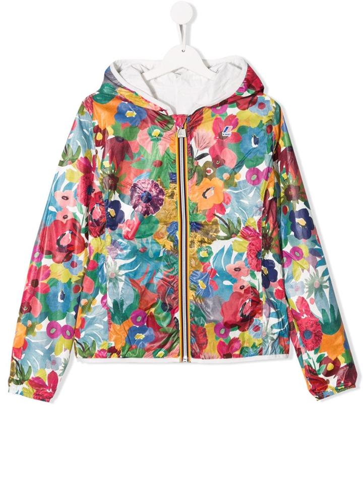 K Way Kids Floral Print Jacket - White
