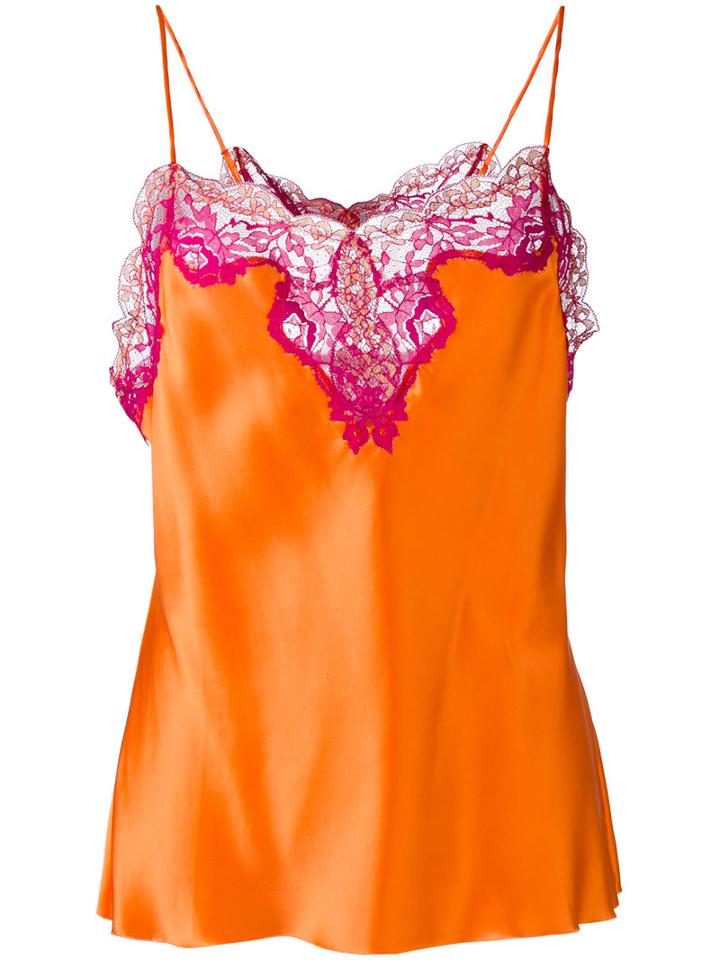 Marques'almeida - Lace Detail Cami - Women - Silk/polyamide/rayon - S, Yellow/orange, Silk/polyamide/rayon