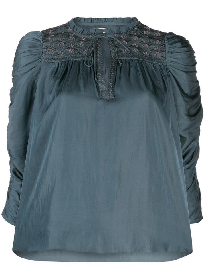 Ulla Johnson Ruched Puff Sleeve Blouse - Blue