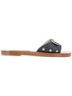 Thom Browne Pebbled Leather Slide Sandal - Blue