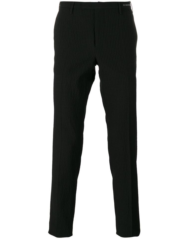 Pt01 Tonal Check Tapered Trousers, Men's, Size: 46, Black, Cotton/elastodiene/polyamide/wool