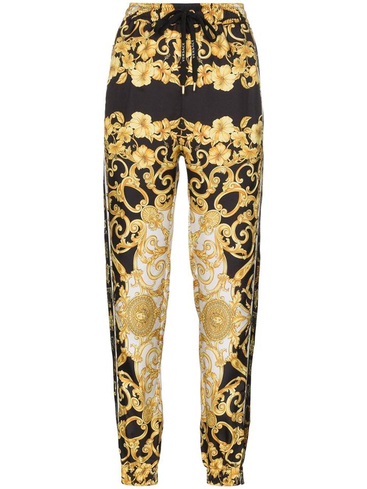 Versace Printed Loose Fit Silk Track Pants - Black