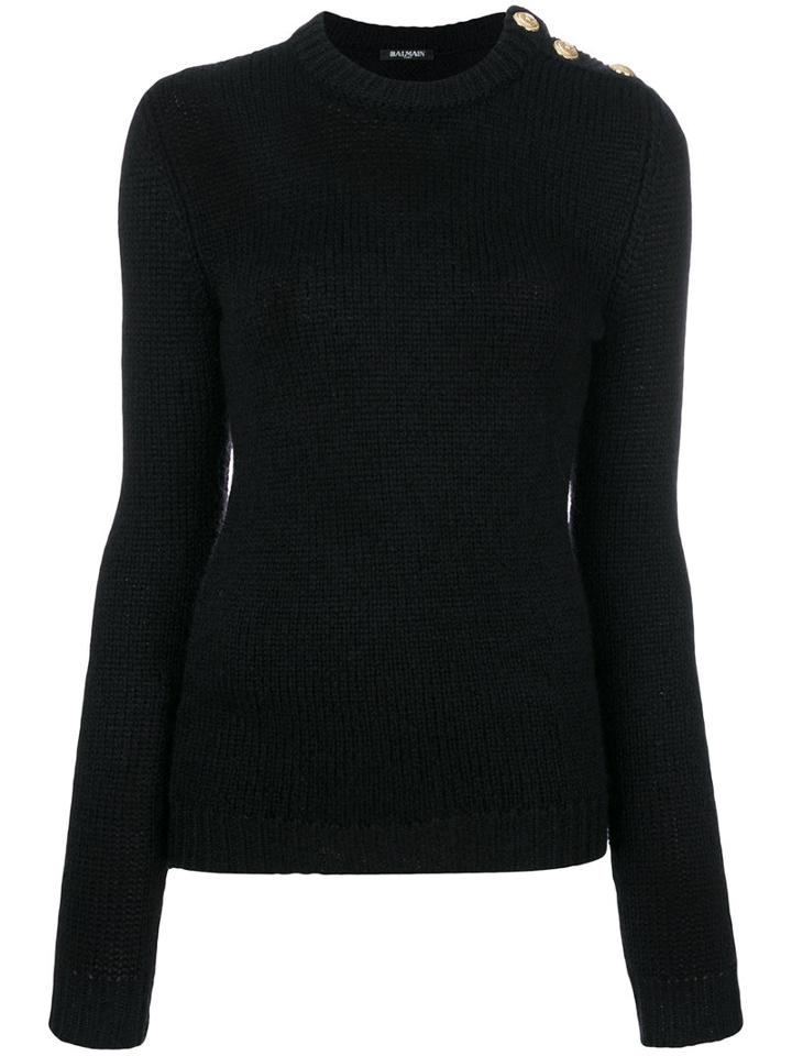 Balmain - Ribbed Button Jumper - Women - Nylon/mohair/wool - 36, Black, Nylon/mohair/wool