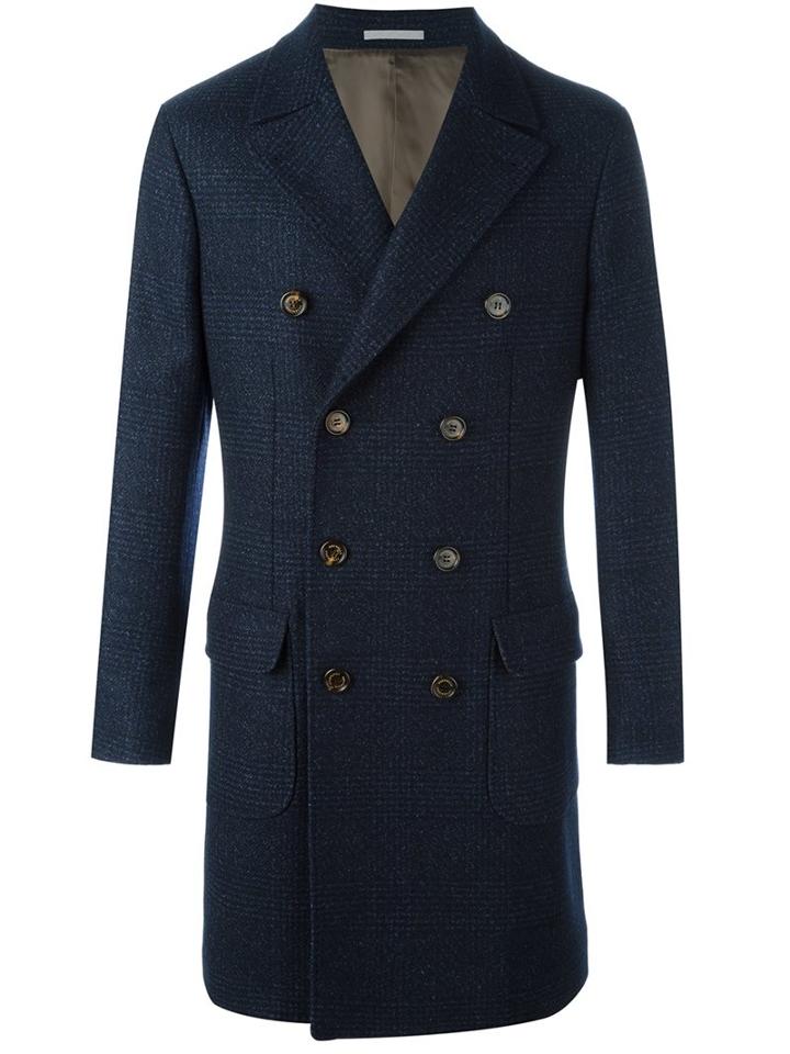 Brunello Cucinelli Double Breasted Coat, Men's, Size: 54, Blue, Cupro/cashmere/wool