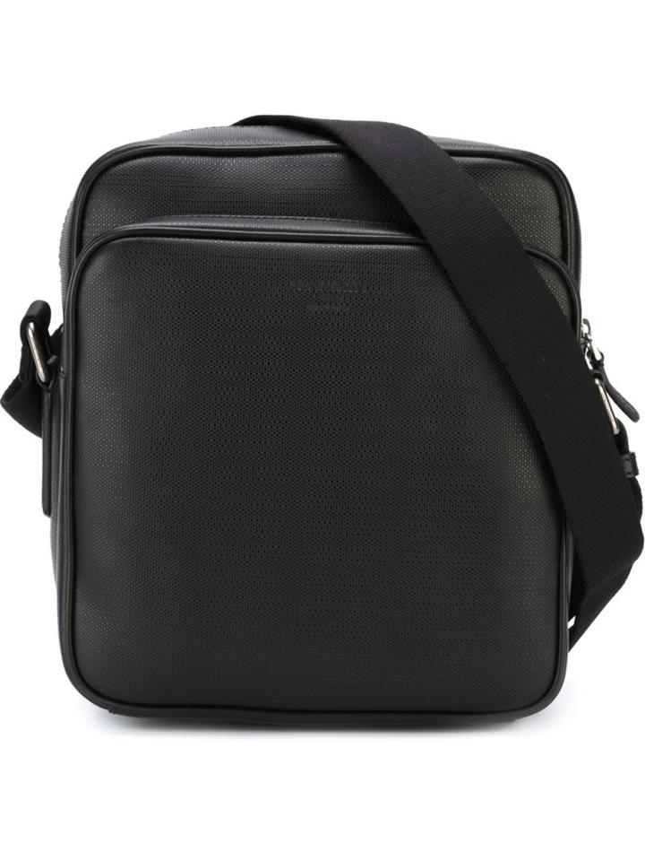 Giorgio Armani Textured Messenger Bag, Black, Leather/cotton/acrylic