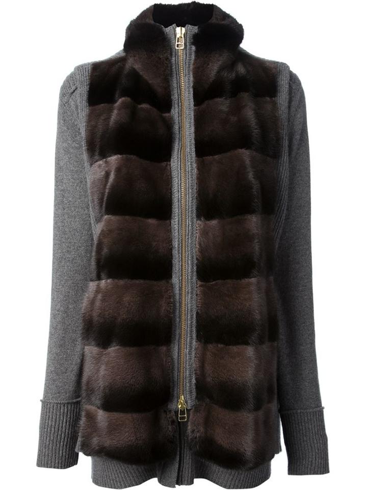 Liska Cashmere Panel Cardigan, Women's, Size: Medium, Grey, Mink Fur/cashmere