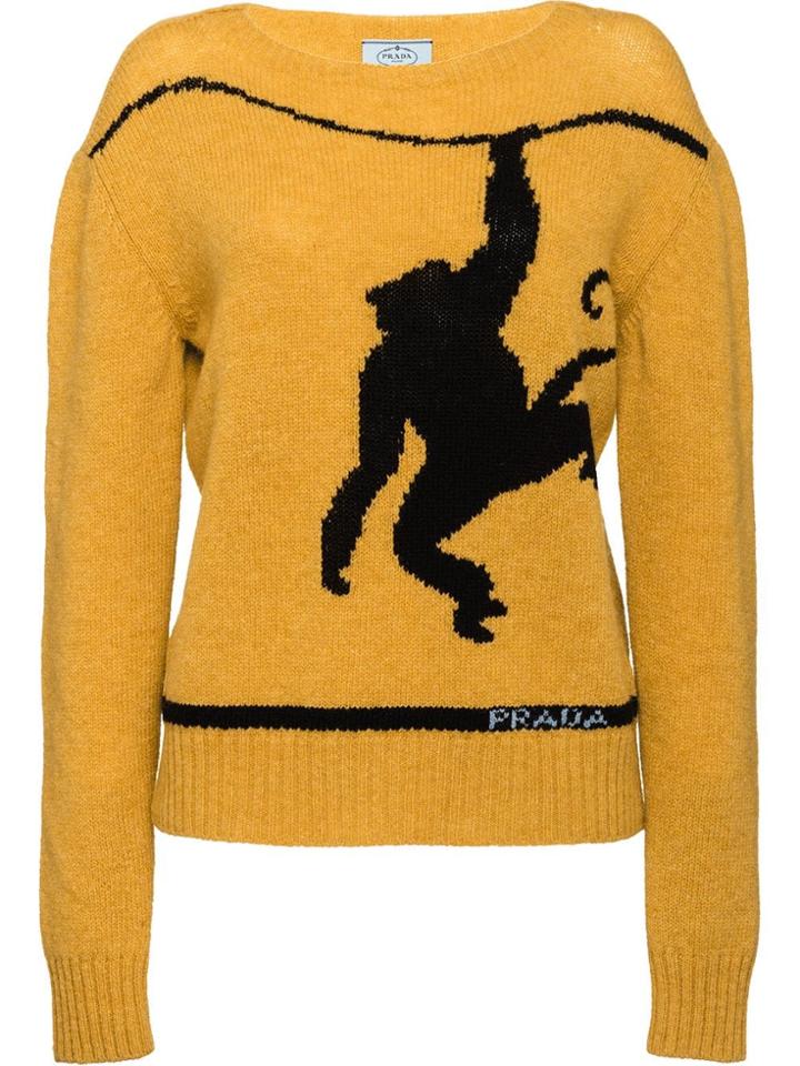 Prada Monkey Intarsia Cashmere Jumper - Yellow & Orange