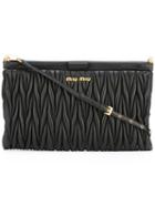 Miu Miu Matelassé Clutch With Chain, Women's, Black, Calf Leather