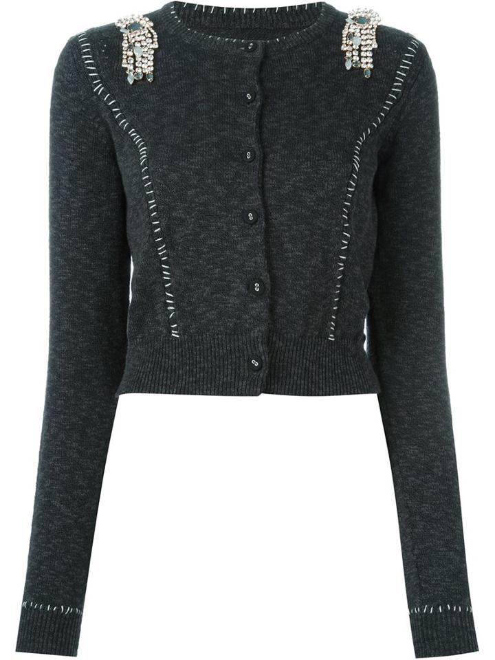 Maison Margiela Embellished Cropped Cardigan, Women's, Size: Small, Grey, Cotton/brass/glass/polymethyl Methacrylate