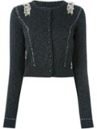 Maison Margiela Embellished Cropped Cardigan, Women's, Size: Small, Grey, Cotton/brass/glass/polymethyl Methacrylate