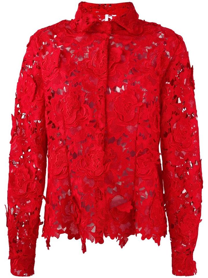 Alcoolique Lace Overlay Shirt, Women's, Size: 38, Red, Polyester
