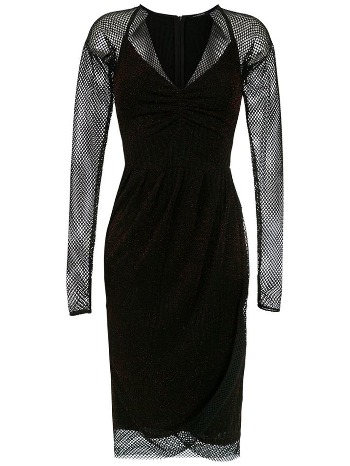 À La Garçonne Mesh Detail Midi Dress - Black