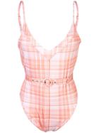 Nicholas Tartan Print Swimsuit - Pink