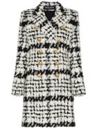 Balmain Double Breasted Tweed Wool Mohair Alpaca Blend Coat - White