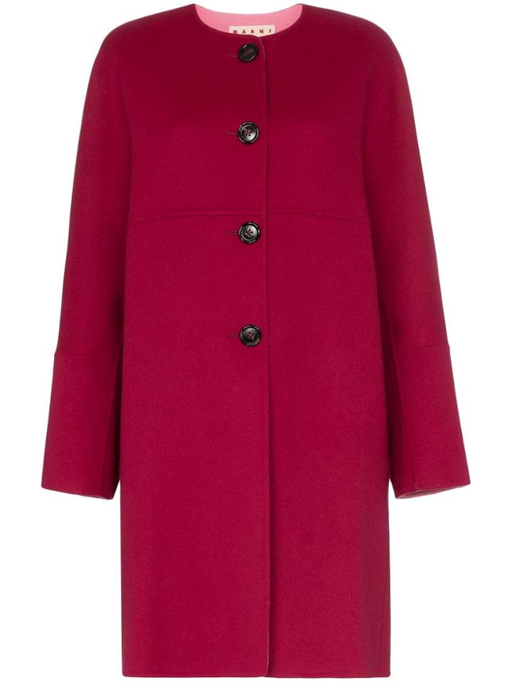 Marni Collarless Button Down Coat - Red
