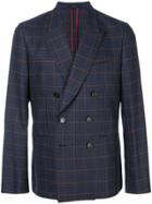 Paul Smith Checked Double Breasted Blazer - Blue