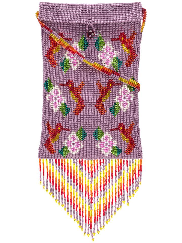 Jessie Western Hummingbird Beaded Pouch - Pink & Purple
