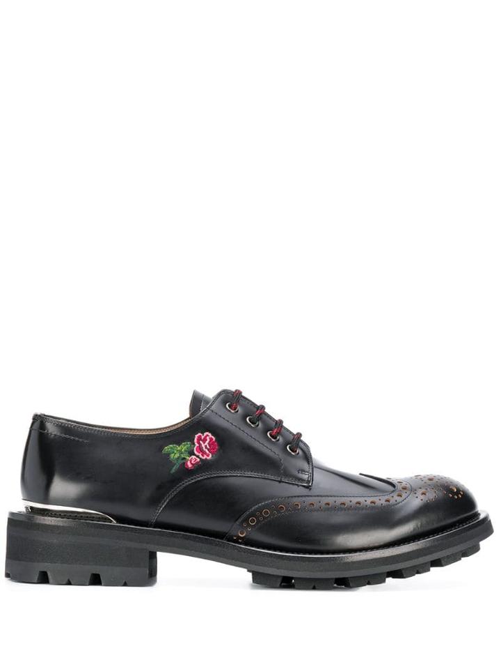 Alexander Mcqueen Floral Embroidered Lace-up Shoes - Black
