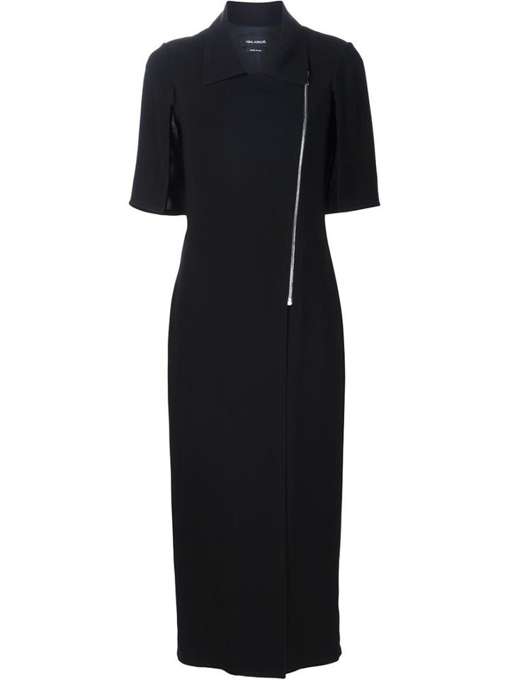 Yigal Azrouel Moto Zip Front Cape Dress, Women's, Size: 2, Black, Polyester/triacetate
