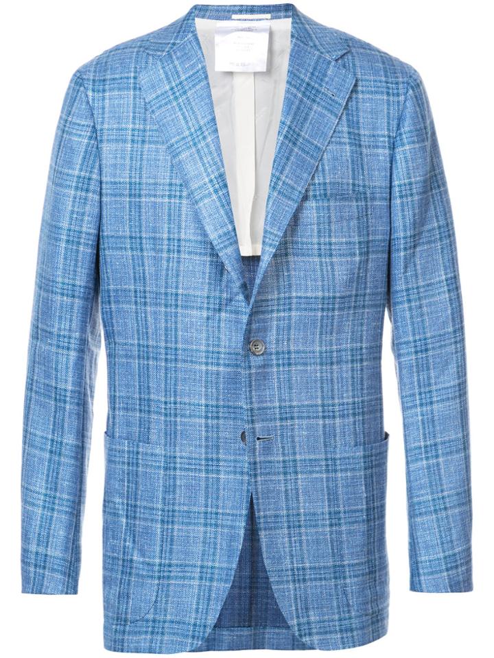 Kiton Plaid Long Sleeved Jacket - Blue
