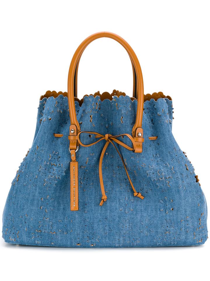 Ermanno Scervino Floral Laser Cut Tote - Blue