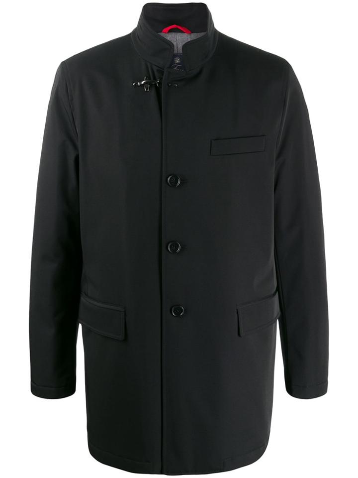 Fay High-neck Single-breasted Coat - Black