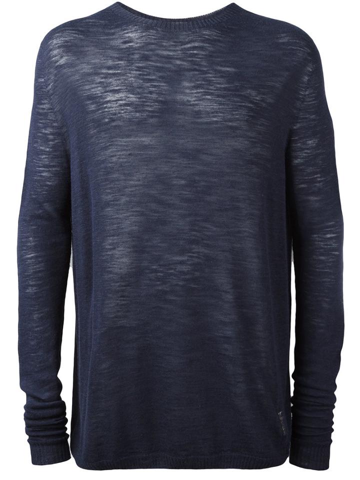 Onebyme Crew Neck Jumper, Men's, Size: 5, Blue, Linen/flax/viscose