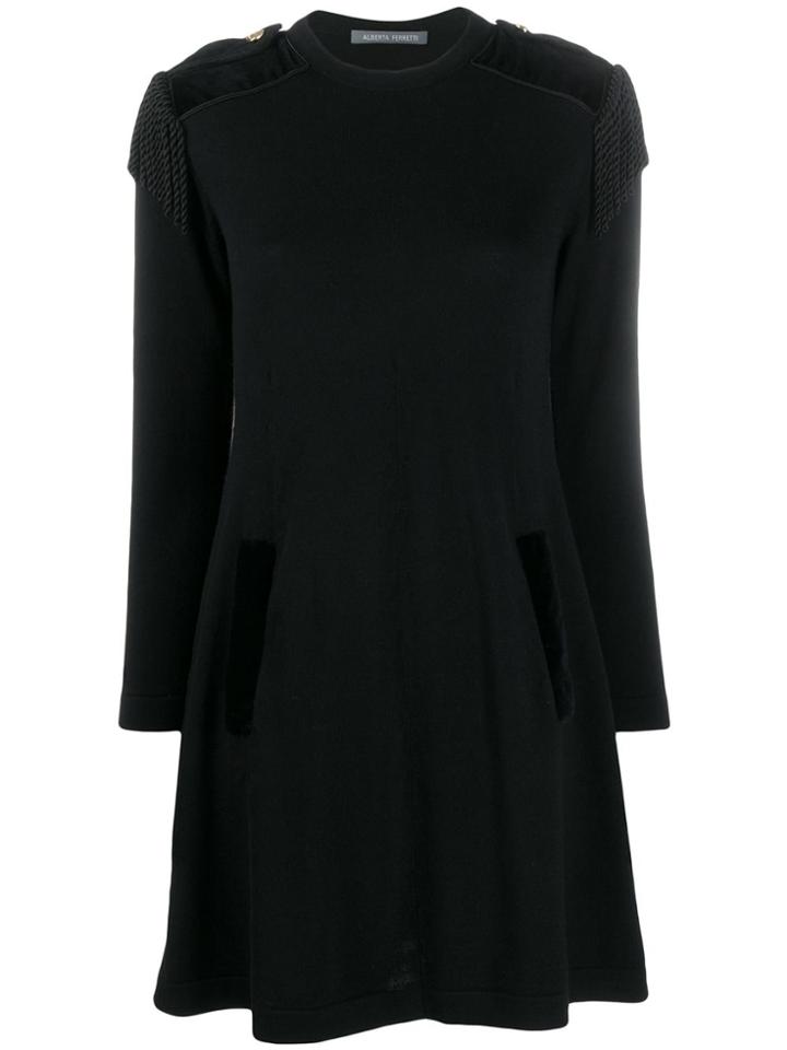 Alberta Ferretti Fringe Appliqué Shift Dress - Black