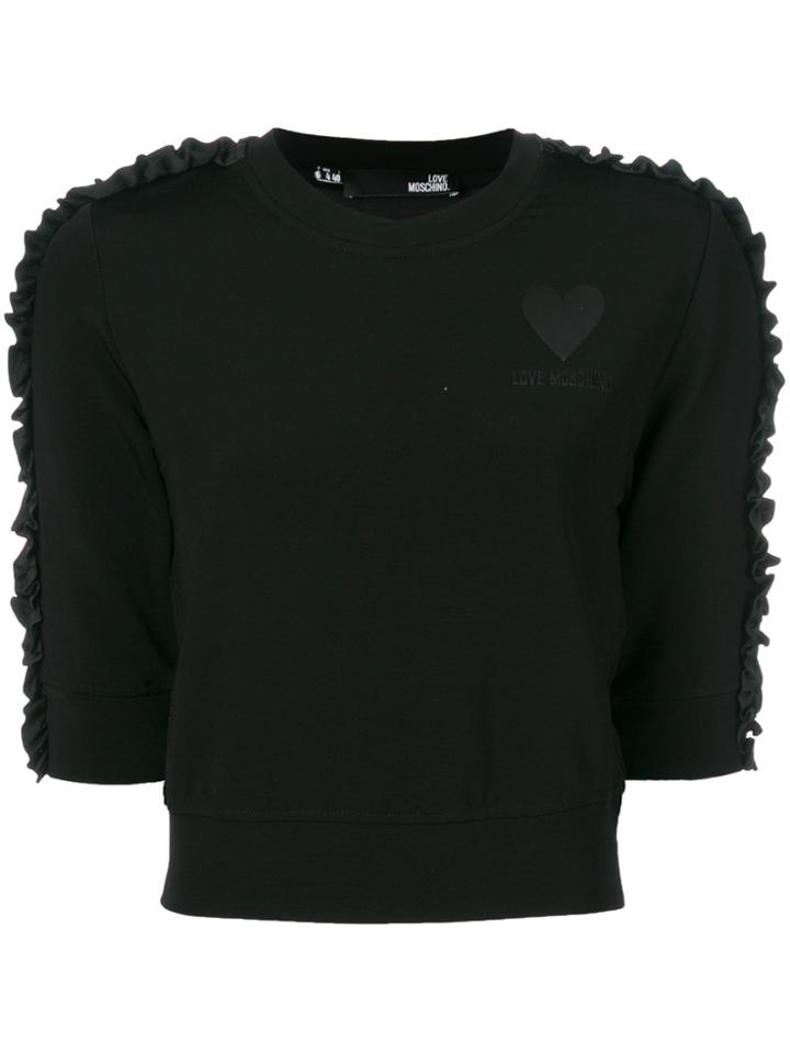 Love Moschino Cropped Ruffle Trim Sweatshirt - Black