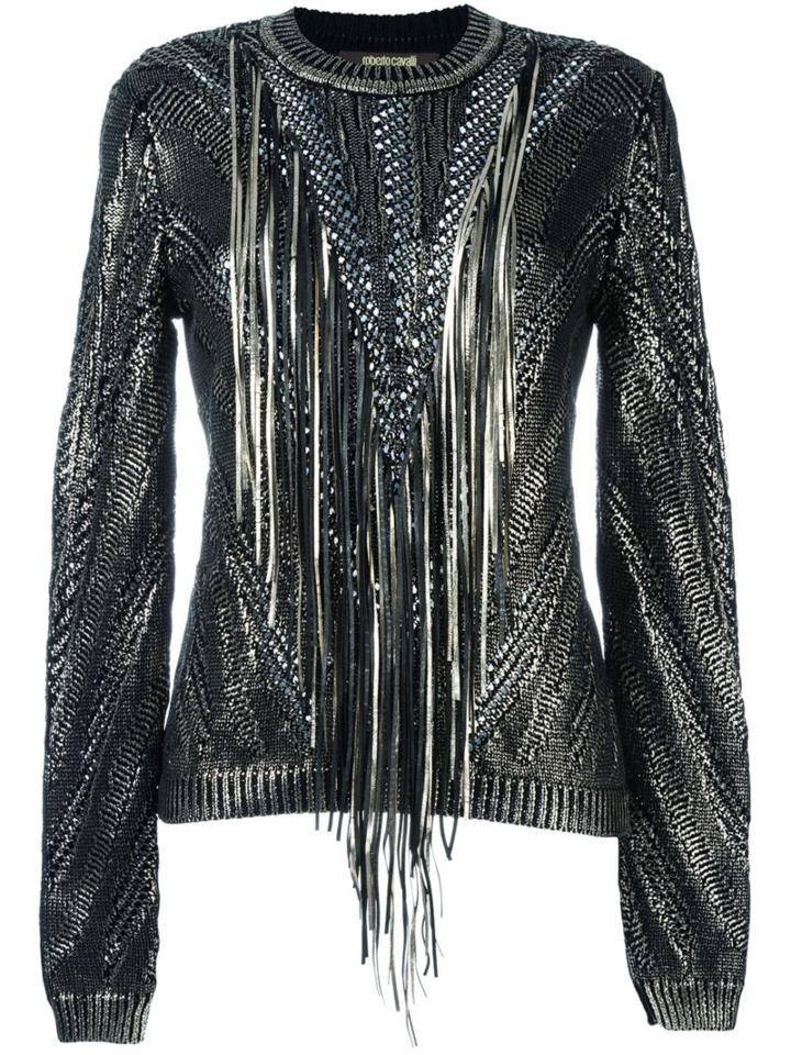 Roberto Cavalli Metallic (grey) Fringed Jumper, Women's, Size: 40, Cotton
