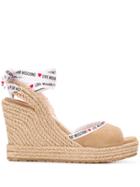 Love Moschino Logo Lace Wedge Sandals - Neutrals