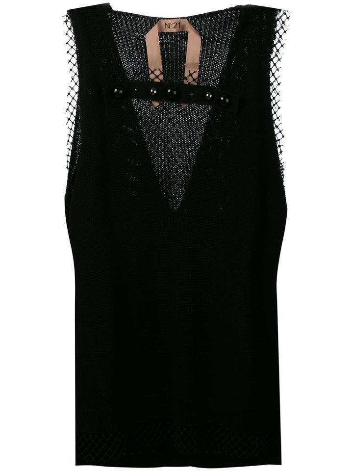 No21 Mesh Panel Top, Women's, Size: 40, Black, Cotton/polyester