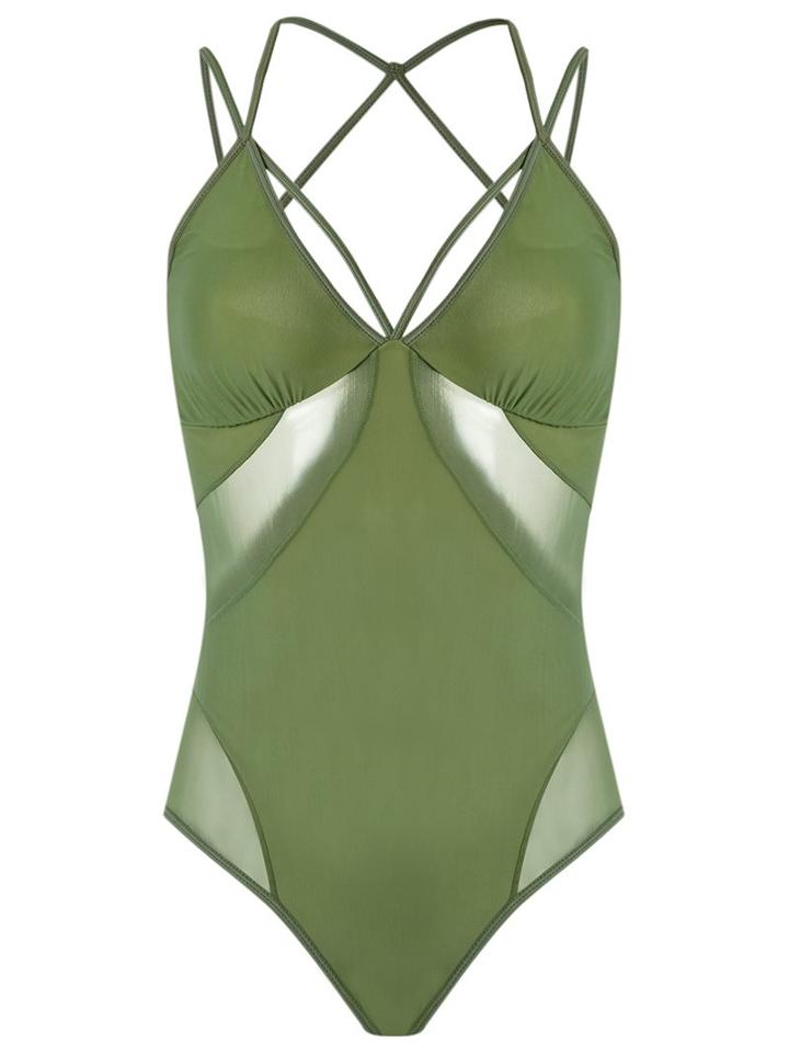 Andrea Bogosian Strappy Bodysuit, Women's, Size: Medium, Green, Polyamide