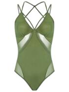 Andrea Bogosian Strappy Bodysuit, Women's, Size: Medium, Green, Polyamide