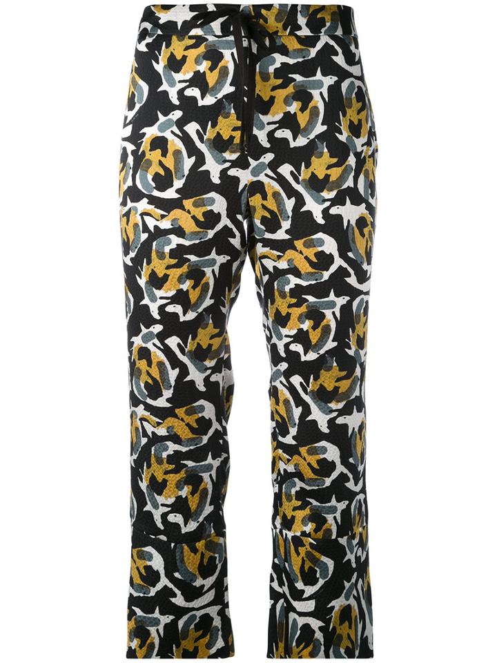 L'autre Chose - Abstract Print Cropped Trousers - Women - Silk - 44, Women's, Black, Silk