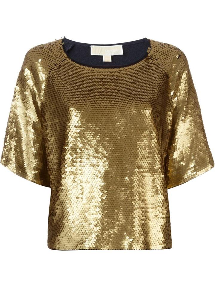 Michael Michael Kors Sequin Embellished Top, Women's, Size: Xxs, Blue, Cotton/modal/plastic