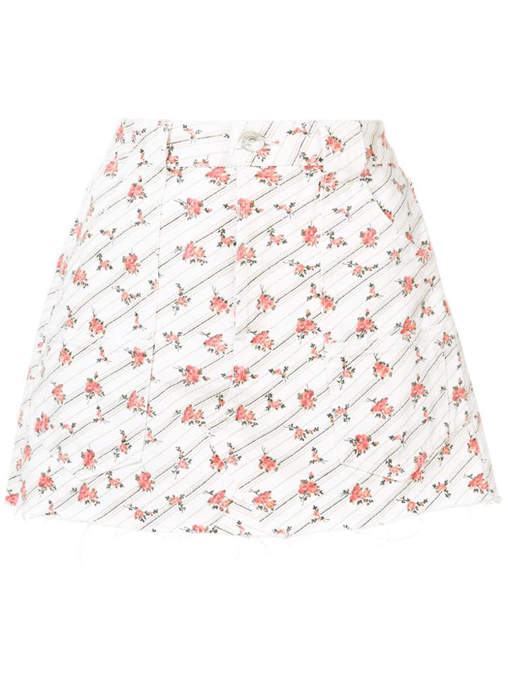 Re/done Floral Denim Skirt - White